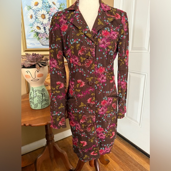 Johnny Was Jackets & Blazers - Johnny Was Embroidered Chocolate Brown Cotton Coat Colorful Cotton Medium